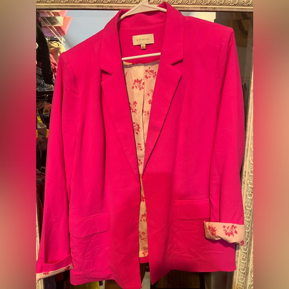 Skies Are Blue Hot Pink Blazer with Floral Lining